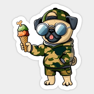 Cool Pug in Camo - Stylish Summer Design Sticker